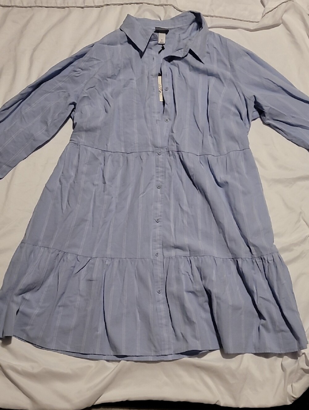 Ava & Viv Light Blue Long Sleeve Tiered Shirt Dress